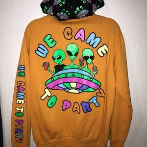 Rare Fresh Laundry We Came To Party (Size M) Alien Hoodie Orange Graphic Print